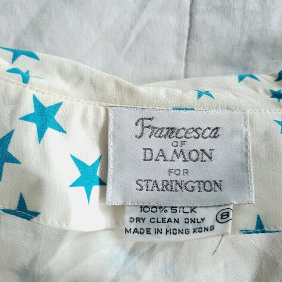 Vtg 80s/90s Womens 8 Star Pattern Silk Blouse Long Sleeve Collared Layered. - Picture 7 of 10